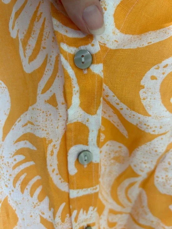 CHICO’S 100% Linen Orange White 3/4 Sleeve Button Front Blouse Size 2 US 12 - Picture 7 of 13